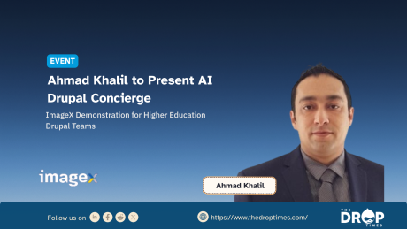 TDT hero card about an AI Drupal Concierge demonstration. Title: “Ahmad Khalil to Present AI Drupal Concierge.” Deck: “ImageX Demonstration for Higher Education Drupal Teams.”