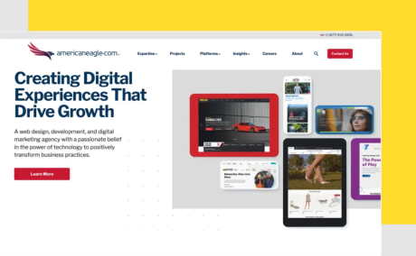 Americaneagle.com homepage showing its “Creating Digital Experiences That Drive Growth” message alongside examples of responsive website designs.