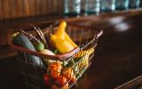 Check-out trolley basket in a physical vegetable store 