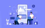 Vector image of two men working with systems