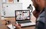 team meeting online conference call on laptop
