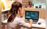 Woman working on a laptop