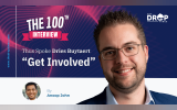 A bust of Dries Buytaert and Anoop John used in the poster with words: The 100th Interview | Thus Spoke Dris Buytaert: "Get Involved"