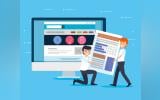 Men with office document and computer website strategy