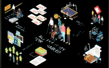 Accessibility isometric flowchart with handicapped people using various devices vector illustration