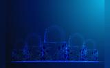 Padlock Polygonal wireframe mesh looks on dark blue background Cyber security safe privacy or other concept Vector illustration