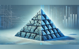 A clean, wide-format digital illustration of two pyramids side by side, clearly distinct, in blue tones. 