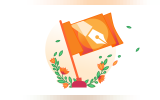 A vector image of a flag with a pen-nib on it