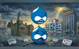 Happy and sad Drupal logos