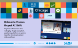 A hero image on a neutral background displaying the title “Driesnote Frames Drupal AI Shift” and the deck “Keynote outlines how AI is reshaping Drupal ecosystem, positioning platform as system layer for structured content and workflows.” The card includes DrupalCon Chicago branding and a profile image of Dries Buytaert indicating the speaker. The layout is clean and text-focused, summarising a keynote on Drupal’s evolving role in an AI-driven landscape.