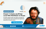 The Drop Times graphic announcing the Drupal 11 drupal_rag module. The image features the drupal_rag logo, a portrait of developer Nino Marrazzo, and text describing local Retrieval-Augmented Generation workflows using Ollama and PostgreSQL with pgvector for semantic search and AI-assisted querying.
