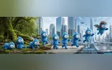 A panoramic digital illustration showing a progression of the blue Drupal mascot evolving from a crawling creature in a mossy forest, to a walking and running figure in a modern city, and finally to a flying hero wearing a pilot helmet in a futuristic, sci-fi cityscape.