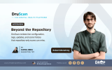 Hero graphic for a TDT interview on DruScan. The card shows the DruScan logo, the title “Beyond the Repository,” deck text about live configuration, logs, updates, and score history, a byline for Kazima Abbas, and a portrait beside a name label reading “Robert Menetray.”
