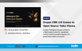 A branded event hero image for Open Source Talks by OffOn x Dynatrace, featuring the title “Drupal CMS 2.0 Comes to Open Source Talks Vienna” and deck text about Drupal CMS, OpenFeature, feature flags, and community networking.