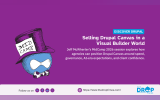 Promotional graphic from The Drop Times for a MidCamp 2026 session titled "Selling Drupal Canvas in a Visual Builder World" by Jeff McWherter. The graphic features a blue MidCamp mascot.