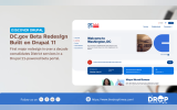 A promotional graphic titled "DC.gov Beta Redesign Built on Drupal 11," which showcases the portal's first major redesign in over a decade, highlighting its consolidation of District services into a Drupal 11-powered platform.