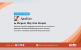 Discover Drupal graphic featuring the Atelier logo and orange curved accents. Text reads "DISCOVER DRUPAL". "Atelier". "A Simpler Way into Drupal". "Atelier turns plain language instructions into structured. editable websites while keeping Drupal’s content. workflow. translation. and ownership underneath." and "The DropTimes".