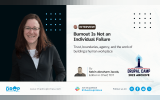 Hero image for an archive interview with Dori Kelner. The headline reads “Burnout Is Not an Individual Failure,” with a deck on trust, boundaries, agency, and building a human workplace.