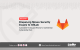 TDT hero card about Drupal.org security issue workflows. Title: “Drupal.org Moves Security Issues to GitLab.” Deck: “Automated Testing and Review for Confidential Vulnerability Work.”