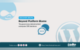 Discover Drupal graphic titled “Beyond Platform Blame” with text reading “The governance debate behind enterprise CMS decisions.” The graphic shows overlapping chat bubbles between a faint Drupal logo and a large cropped WordPress logo, with The Drop Times branding and website link along the bottom.