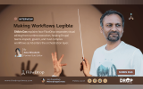 Hero image for a The Drop Times interview with Shibin Das on FlowDrop, showing his portrait, the headline “Making Workflows Legible,” and a teaser about visual editing, runtime execution, governance, and AI-assisted orchestration.