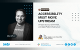 Interview graphic titled “Accessibility Must Move Upstream” with subtitle “On Open Source, Government, and Digital Public Infrastructure.” A black and white portrait labeled “Mike Gifford” appears beside the byline “By Allen Jason, Junior Sub-Editor, TheDropTimes,” with The Drop Times website, Drupal Slack hashtag “#thedroptimes,” and social icons along the bottom.