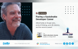 Hero image for an archive interview with Alfred Nutile, with his profile positioned to one side. The title reads “Pacing a Sustainable Developer Career,” with a deck on Drupal roots, product thinking, work-life balance, and his move to Laravel.