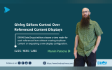 Cover image for an ERVMS guest article showing the author beside the headline “Giving Editors Control Over Referenced Content Displays,” with Click Here Labs and The DropTimes branding.
