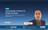 TDT hero card about an AI Drupal Concierge demonstration. Title: “Ahmad Khalil to Present AI Drupal Concierge.” Deck: “ImageX Demonstration for Higher Education Drupal Teams.”