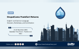 TDT hero card for DrupalCamp Frankfurt. Title: “DRUPALCAMP FRANKFURT RETURNS.” Deck: “English- and German-Language Sessions, Workshops, and Contribution.” Metadata: “27–29 November 2026” and “SAALBAU Titus-Forum · Frankfurt am Main.”