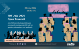 Hero graphic for the TDT July 2026 Open Townhall, showing illustrated participants in a meeting setting with event details: 22 July 2026, 15:30 UTC. The card invites TDT contributors and Drupal community members to join for updates, discussion, and feedback, and notes that the session is hosted by Tarun Udayaraj.