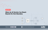 Security graphic about an AI service crossing its intended network boundary. A central AI service connects outward to user devices and internet access on one side and to internal systems including cloud services databases and servers on the other.