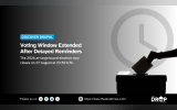 Drupal Association election graphic showing a hand placing a ballot into a box in front of a large clock to emphasize the extended voting deadline. Text reads "Voting Window Extended After Delayed Reminders. The 2026 at large board election now closes on 17 August at 23.59 UTC."