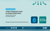 Wide Drupal automation graphic announcing that guide discovery has moved into Project Browser. Drupal and ECA logos appear side by side beneath the release note for 10 August 2026 with 24 resolved issues.