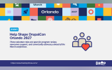 Colorful DrupalCon Orlando 2027 event graphic with a tiled Orlando themed banner and an icon of three people above a red heart representing volunteering and community. Text reads "March. Orlando. 2027. EVENT. Help Shape DrupalCon Orlando 2027. Three volunteer roles are open for program review newcomer support and community advocacy ahead of the March conference. https www.thedroptimes.com. THE DROP TIMES."