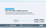 TDT graphic explaining how Larry Garfield rebuilt his personal site with MiDy to combine static publishing with selected server side behaviour. A list of content templates and redirect files points toward browser windows to show how the system generates web pages.