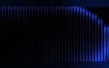 Abstract black background with narrow vertical blue light waves that brighten and bend into flowing shapes toward the right side.