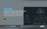 A wide Discover Drupal graphic pairs a cloud storage infrastructure diagram with a summary of Pantheons new filesystem rollout for Drupal and WordPress sites. Text reads "DISCOVER DRUPAL. Pantheon Starts New Filesystem Rollout for New Drupal Sites. Cloud Storage FUSE begins replacing Valhalla for newly created Drupal and WordPress sites. sites default files. wp content uploads. Follow us on. https www.thedroptimes.com. 