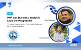 White and blue event graphic with two circular speaker portraits beside the Drupal Cafe Lutsk logo. Text reads "EVENT" "PHP and Business Analysis Lead the Programme" "13 August Meetup Adds a Third Session Reserved for In Person Attendees" "Max Podubinskyi" "Taras Kravchuk" "DRUPAL CAFE LUTSK" "thedroptimes.com" and "THE DROP TIMES".