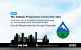 Promotional graphic for the PNW Drupal Summit in Vancouver with a black city skyline beneath a cloudy blue sky and the summit logo on the right. It highlights that the October programme now includes sessions on AI, accessibility, frontend work, strategy, and community topics, with early bird registration running through 4 September.