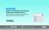 Discover Drupal graphic with the Tag1 logo and a browser search illustration. Text reads "DISCOVER DRUPAL". "Scolta 1.2.0 Brings Incremental Indexing to Drupal Search". "Deleted content now leaves the index immediately while routine edits can avoid a full rebuild". "TAG1". "https www thedroptimes.com". "THE DROP TIMES".