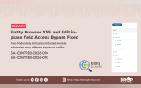 A security graphic highlights two moderately critical Drupal contributed module advisories involving Entity Browser XSS and an Edit in Place Field access bypass. The layout includes the Entity Browser logo and a Drupal taxonomy interface screenshot to reinforce the affected module context.