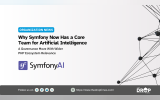SymfonyAI organization news graphic about Symfony creating a core team for artificial intelligence as a governance move with wider PHP ecosystem relevance. The SymfonyAI logo appears beside a network style graphic that reinforces the theme of coordination across connected projects.