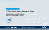 W3C standards graphic showing a central profile document branching into several specialised data specifications and implementation resources. It represents W3C revisiting how profiles describe relationships between resources and implementation guidance.