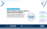 A wide standards and compliance graphic pairs the W3C logo with HTML code examples for elements such as summary label and select. It highlights that updated ARIA in HTML conformance rules change how HTML and ARIA semantics interact in Drupal generated markup.