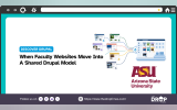 Graphic about Arizona State University moving faculty and lab websites from individually managed WordPress installations toward a shared Drupal model. Text reads "DISCOVER DRUPAL. What Changes When A University Standardises On Drupal. Faculty and lab websites are moving away from individually managed WordPress installations toward a shared Drupal model. ASU Arizona State University. Read more at thedroptimes.com.