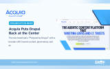 Acquia organization news graphic showing its redesigned website and updated “Acquia powered by Drupal” branding. Headline reads “Acquia Puts Drupal Back at the Center.”