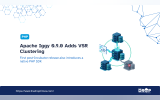A diagram shows connected server and database nodes in a cluster with one unavailable node marked by a red X. Text reads "PHP. Apache Iggy 0.9.0 Adds VSR Clustering. First post Incubator release also introduces a native PHP SDK. https www.thedroptimes.com."