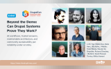 DrupalCon Rotterdam 2026 hero graphic featuring Shibin Devadas Kakanat, Niels Aers, Ulla Koho, Tomi Mikola, Wouter De Bruycker, Ruturaj Chaubey, David Pacassi Torrico, and Nikita Aswani, with the headline “Beyond the Demo: Can Drupal Systems Prove They Work?” and a focus on AI reliability, trusted answers, maintainable architecture, and community sustainability.