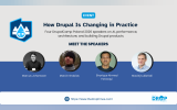DrupalCamp Poland event graphic featuring portraits of four speakers and the event logo. Text reads "EVENT". "How Drupal Is Changing in Practice". "Four DrupalCamp Poland 2026 speakers on AI, performance, architecture, and building Drupal products". "MEET THE SPEAKERS". "Marcus Johansson". "Marcin Grabias". "Sharique Ahmed Farooqui". "Maciej Łukiański". "https www thedroptimes com". "THE DROP TIMES".